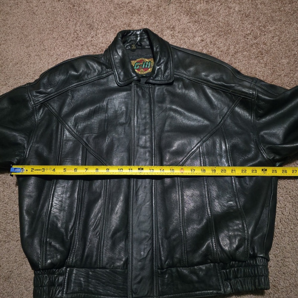 Global Identity G-III Black Leather Moto Mens Large Bomber Jacket Biker Coat - Picture 10 of 12
